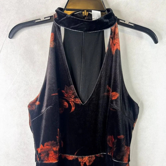 Venus Black Velvet Floral Keyhole Neck Sleeveless Dress Size Small - Picture 3 of 8